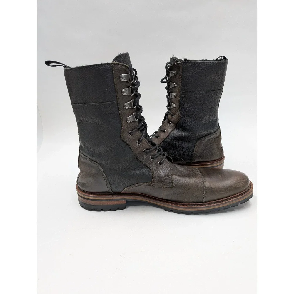 Banana Republic Men's Size 11 Leather Black Lace Up Shearling Lined Combat Boots